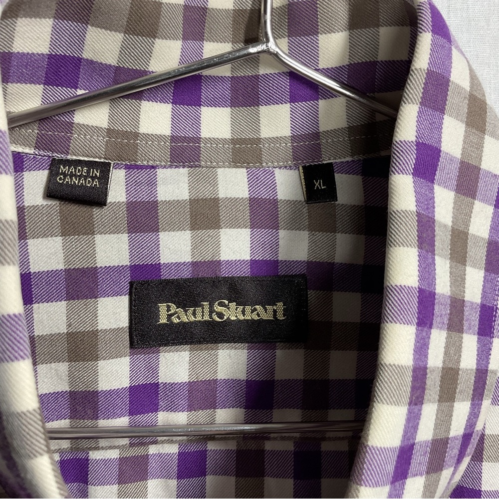 Paul Stuart Purple Check Plaid Button Up Shirt XL - Picture 2 of 6